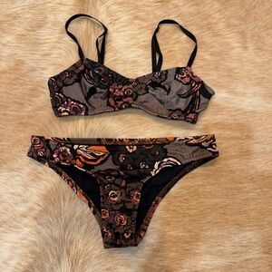 Malia Mills 2-Piece Bikini Top 32AB / Bottom XS Brown Black Salmon EUC